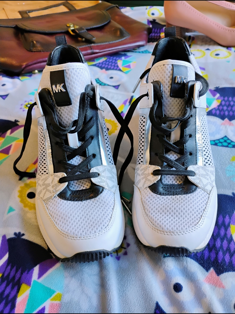 Michael Kors White & Black Wedge Sneakers